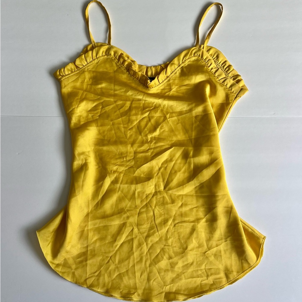 Von Monde Yellow Ruffle Trim Silk Tank Top